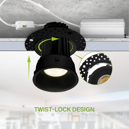ASD Lighting LED Trimless Downlight Round 2inch 15W 120V Triac 2700/3000/3500/4000/5000K Black ETL Energy Star