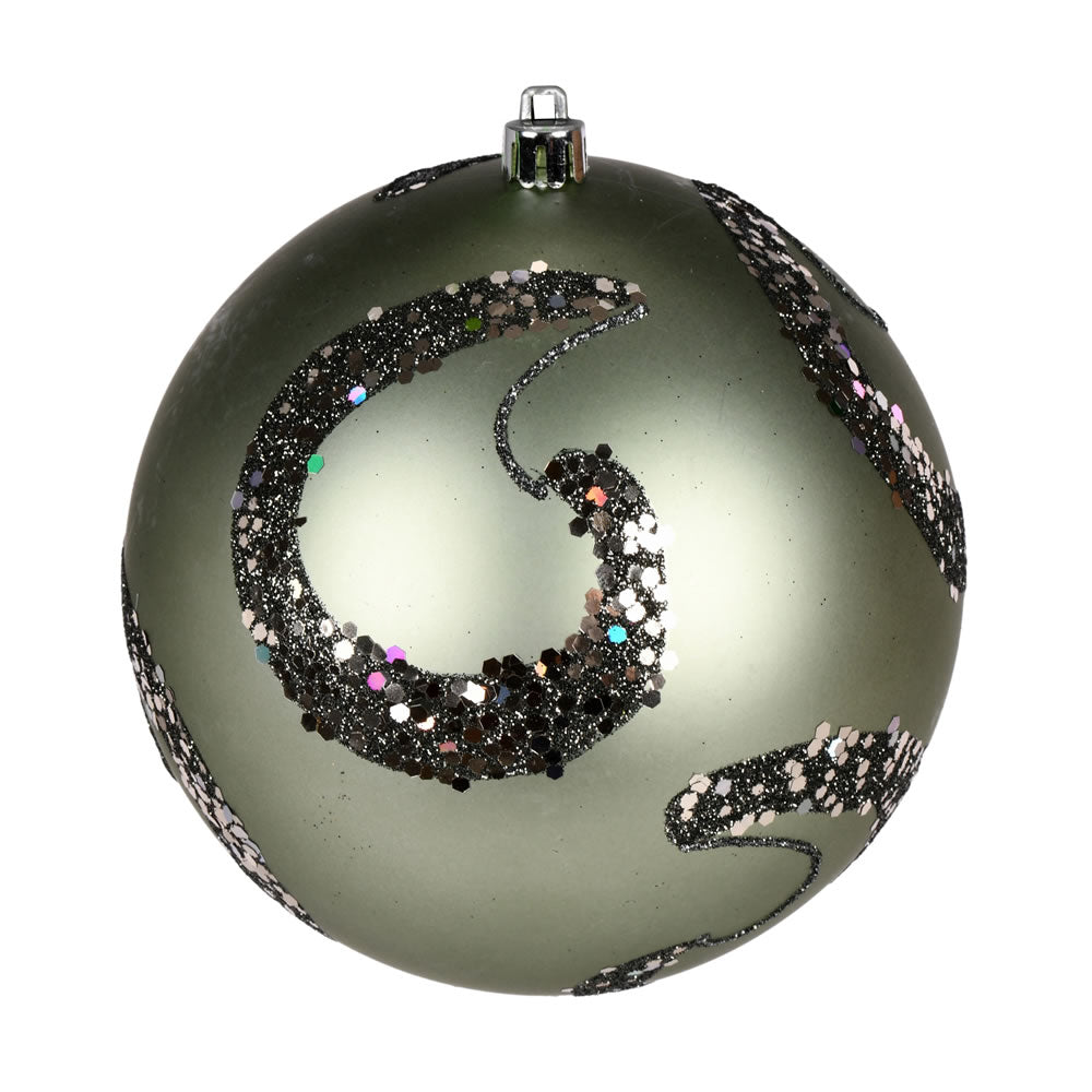Vickerman 4.75" Wrought Iron Matte Sequin Swirl Drilled Wired 4/Bag. Add some sparkle to your holiday decorating projects with this matte ornament adorned with sequins. This ornament features a drilled cap with looped wire to ensure that decorating is a b