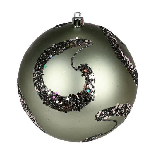 Vickerman 4.75" Wrought Iron Matte Sequin Swirl Drilled Wired 4/Bag. Add some sparkle to your holiday decorating projects with this matte ornament adorned with sequins. This ornament features a drilled cap with looped wire to ensure that decorating is a b