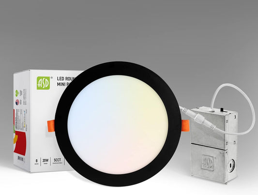 ASD Lighting LED Recessed Mini Panel Round 8inch 20W 120V Triac 2700/3000/3500/4000/5000K Black UL Energy Star