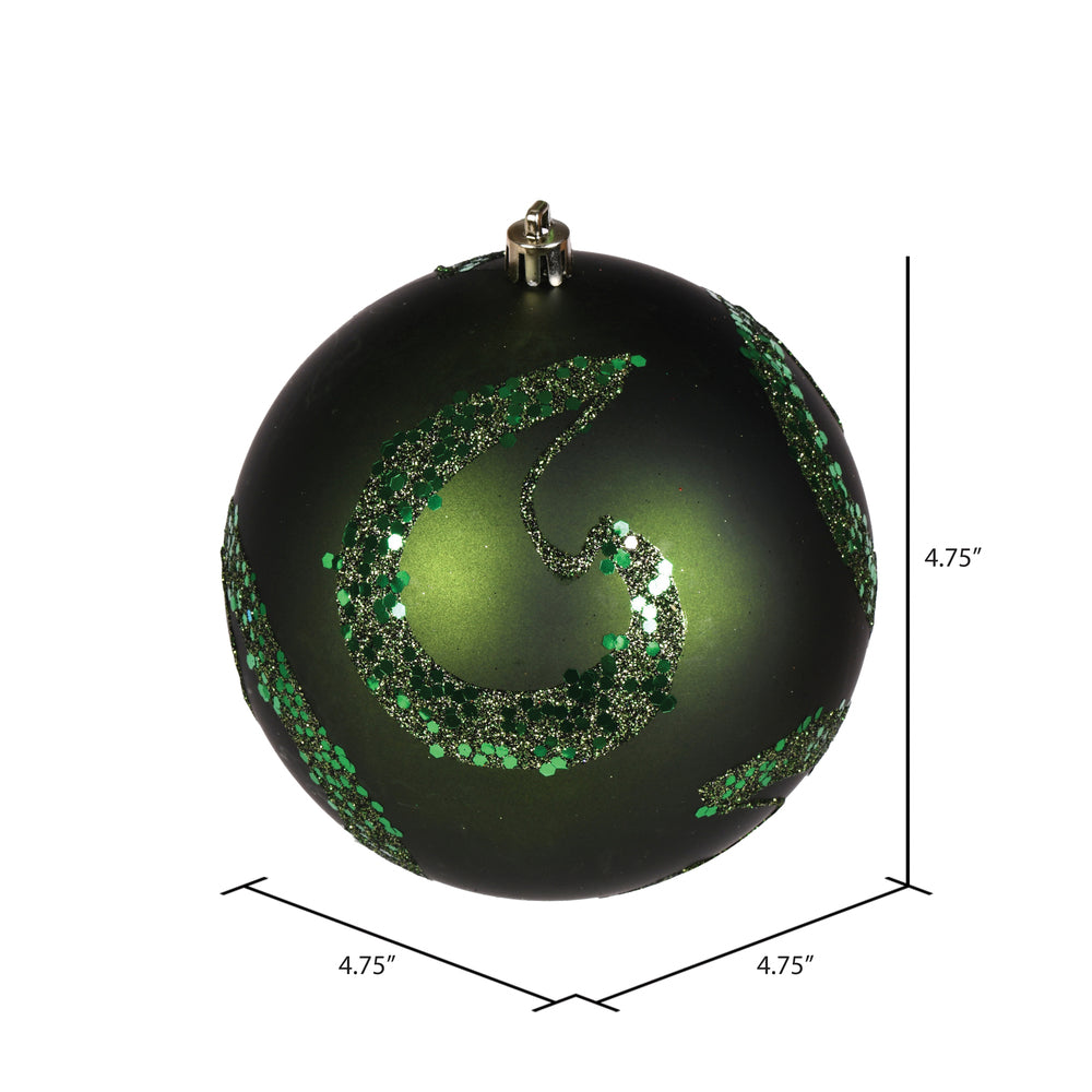 Vickerman 4.75" Moss Green Matte Sequin Swirl Ornament 4 per Bag