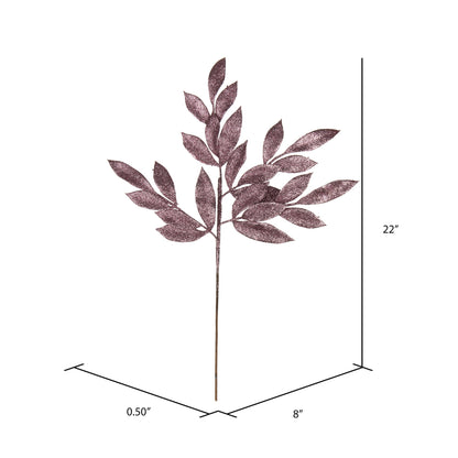 Vickerman 22" Mauve Glitter BayLeaf Artificial Christmas Spray. Includes 12 sprays per pack.