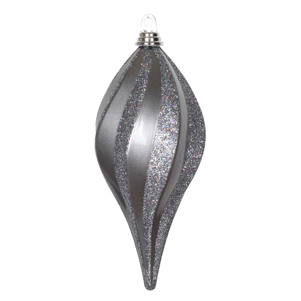 Vickerman 12'' Pewter Glitter Swirl Drop Christmas Ornament