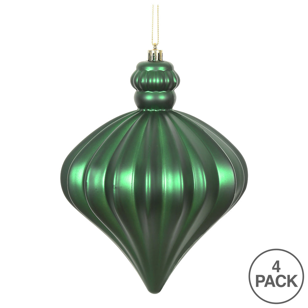 Vickerman 6" Emerald Matte Onion Drop Christmas Ornament 4 per Bag