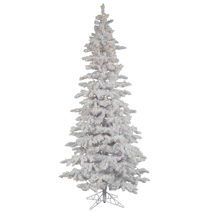 Vickerman 12' Flocked White Slim Artificial Christmas Tree Pure White LED Lights