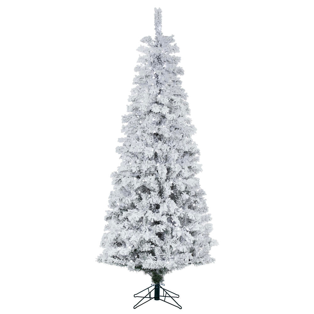 Vickerman 6.5' Flocked Pacific Pencil Artificial Christmas Tree with Pure White LED Lights