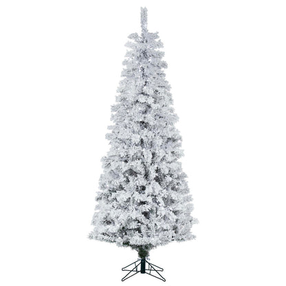 Vickerman 6.5' Flocked Pacific Pencil Artificial Christmas Tree with Pure White LED Lights