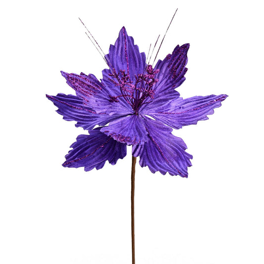 Vickerman 12" x 16" Purple Poinsettia Artificial Christmas Spray. Includes 6 sprays per pack.