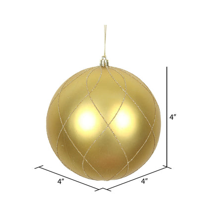 Vickerman 4" Gold Matte and Glitter Swirl Ball Ornament 4 per Box