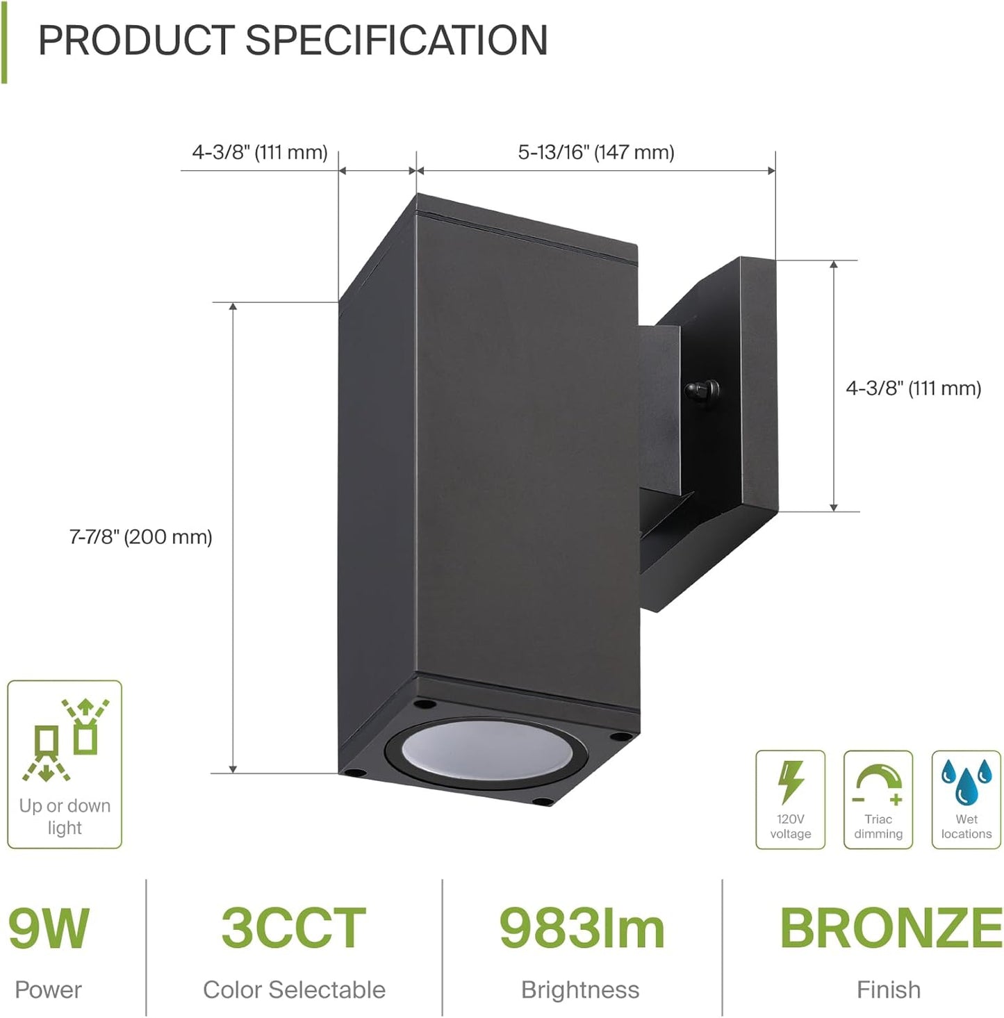 ASD Lighting LED Round Outdoor Wall Cylinder 9W CCT Selectable 3000/4000/5000K with Photocell Oil Rubbed Bronze ETL