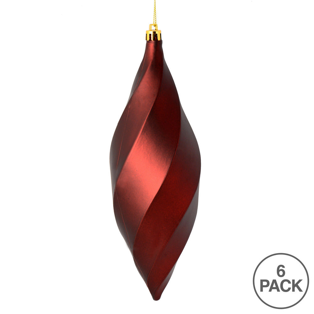 Vickerman 8" Burgundy Matte Swirl Finial Ornament Pack of 6