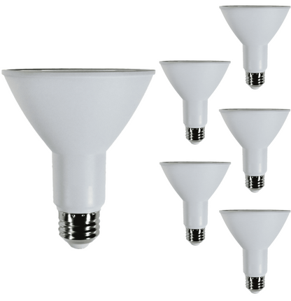 Damar PAR30 LED Long Neck Flood Light Bulb 8W 800 Lumen E26 Medium Base 5000K Bright White Ideal for Track & Recessed Spot Light Bulbs 120V CRI80 40° Beam Angle White Finish Pack of 6