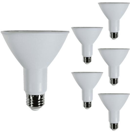 Damar PAR30 LED Long Neck Flood Light Bulb 8W 800 Lumen E26 Medium Base 5000K Bright White Ideal for Track & Recessed Spot Light Bulbs 120V CRI80 40° Beam Angle White Finish Pack of 6