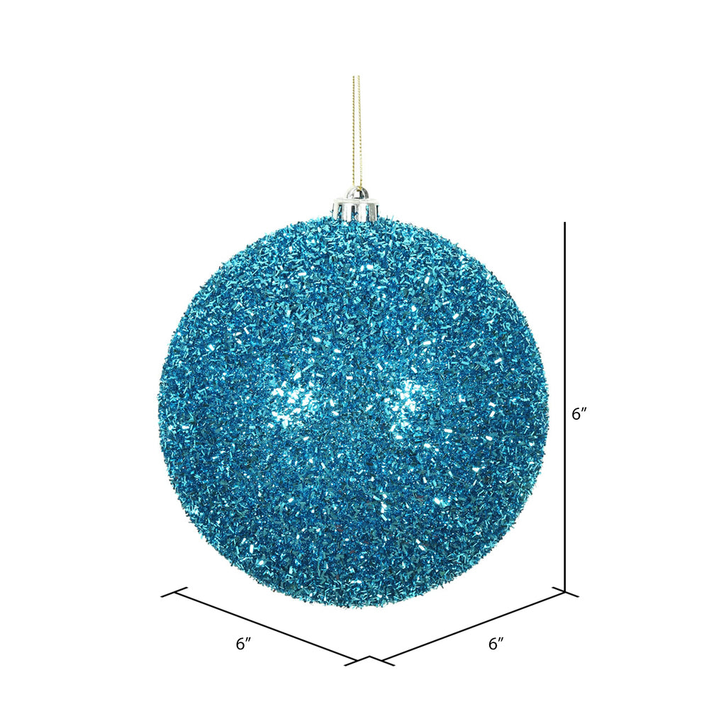 Vickerman 6" Turquoise Tinsel Ball Ornament 2 per Bag
