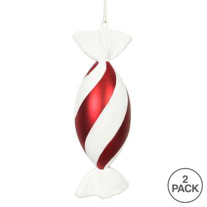 Vickerman 12" Red and White Swirl Drop Candy Christmas Ornament Pack of 2