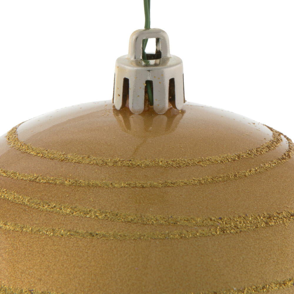 Vickerman 4" Honey Gold Candy Finish Ball Ornament with Glitter Lines 4 per Bag