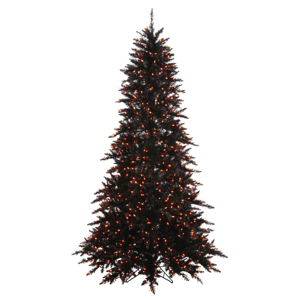 Vickerman 9' Black Fir Artificial Christmas Tree Orange Dura-Lit LED lights.