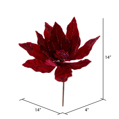 Vickerman 14" Artificial Red Double Sided Velvet Poinsettia Christmas Pick