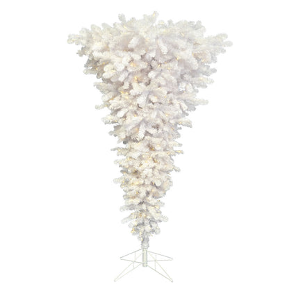 Vickerman 7.5' White Upside Down Artificial Christmas Tree Pure White Single Mold LED Lights