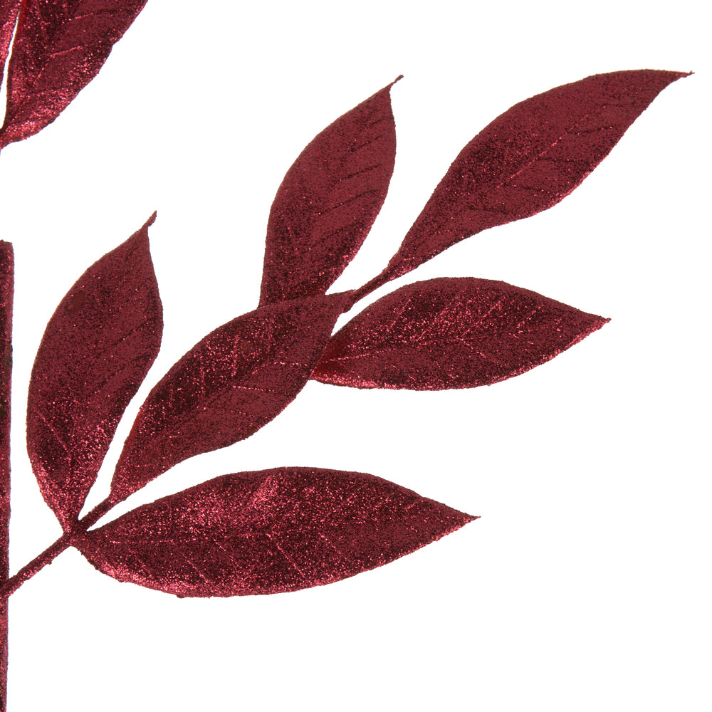 Vickerman 22" Burgundy Glitter BayLeaf Artificial Christmas Spray. Includes 12 sprays per pack.