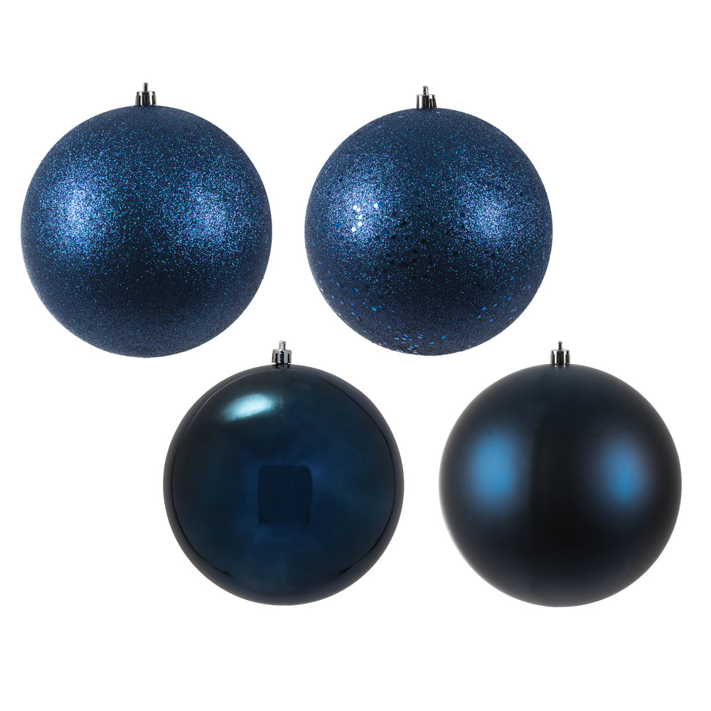 Vickerman 6" Midnight Blue 4-Finish Ball Ornament Assortment 4 per Box