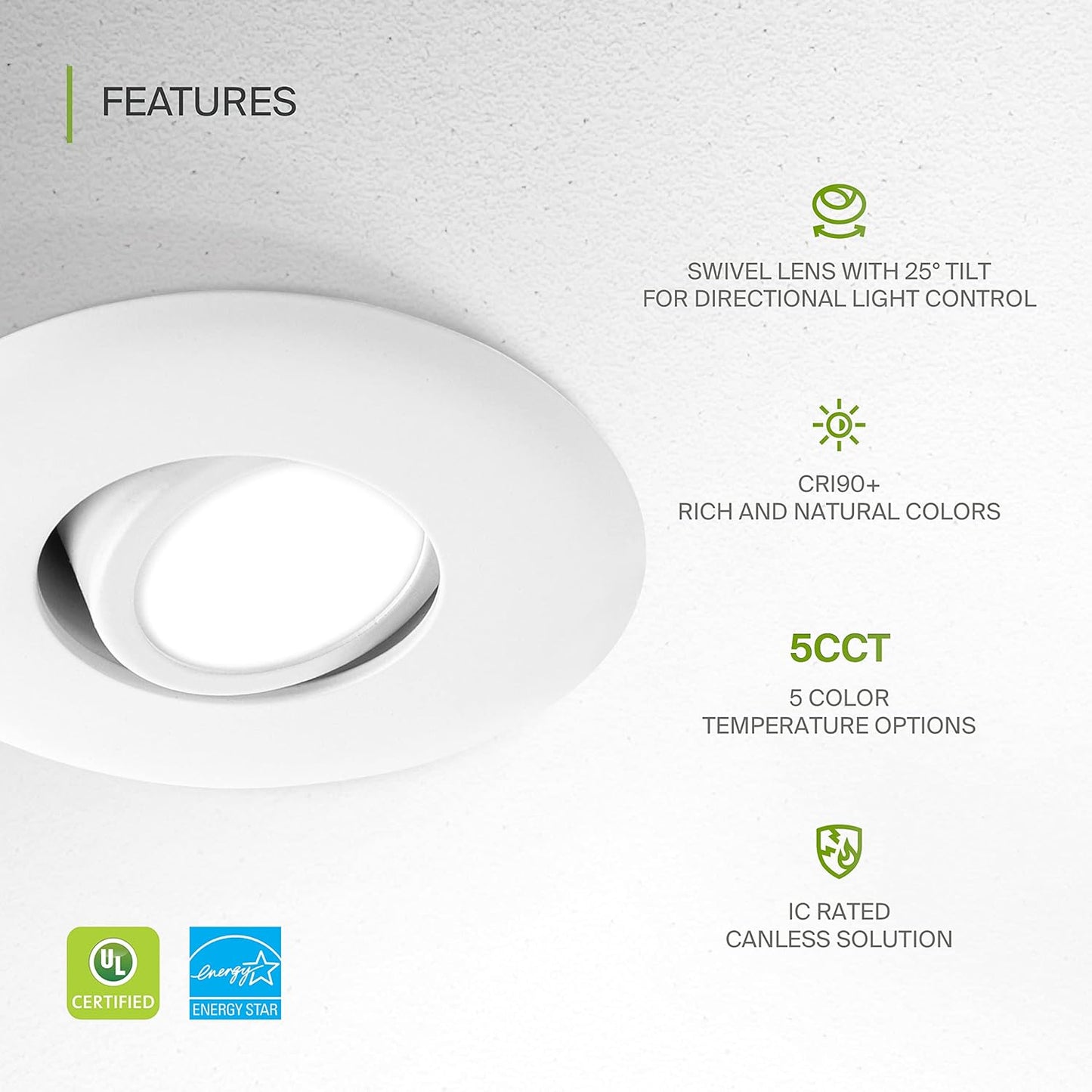 ASD Lighting LED Round Recessed Mini Panel Gimbal 3" 6W 120V Dimmable CCT Selectable 2700/3000/3500/4000/5000K White UL Energy Star 6pack