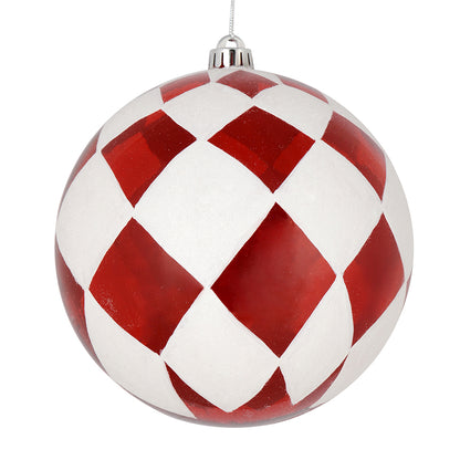 Vickerman 6" Red Ball with White Diamond Glitter Christmas Ornament Set of 3