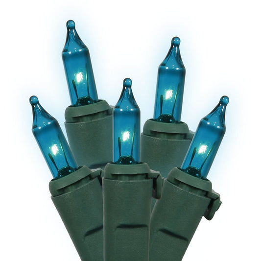 Vickerman 23' Teal Mini Light set 50 bulbs green wire and 5.5" Bulb Spacing.