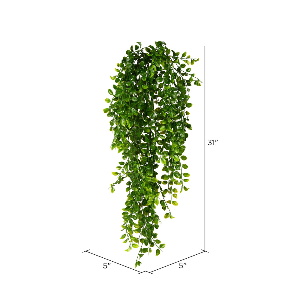 Vickerman 31" Artificial Green Mini Leaf Hanging Bush 2/pk