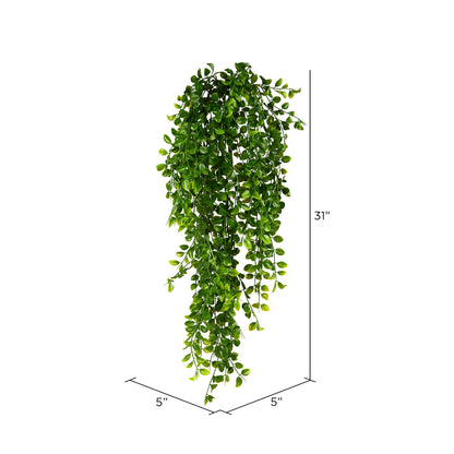 Vickerman 31" Artificial Green Mini Leaf Hanging Bush 2/pk