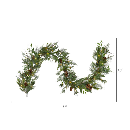 Vickerman 6' x 16" Cedar Pine Cone Twig Artificial Christmas Garland Battery Operated Warm White Lights