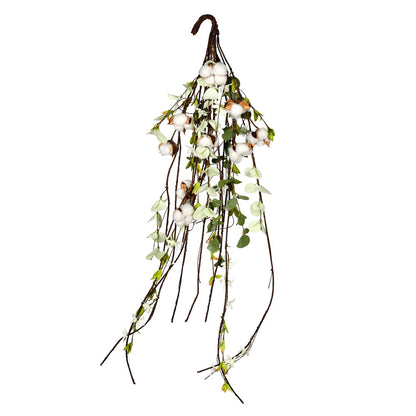 Vickerman 36" Artificial White Cotton Mixed Greenery Teardrop.