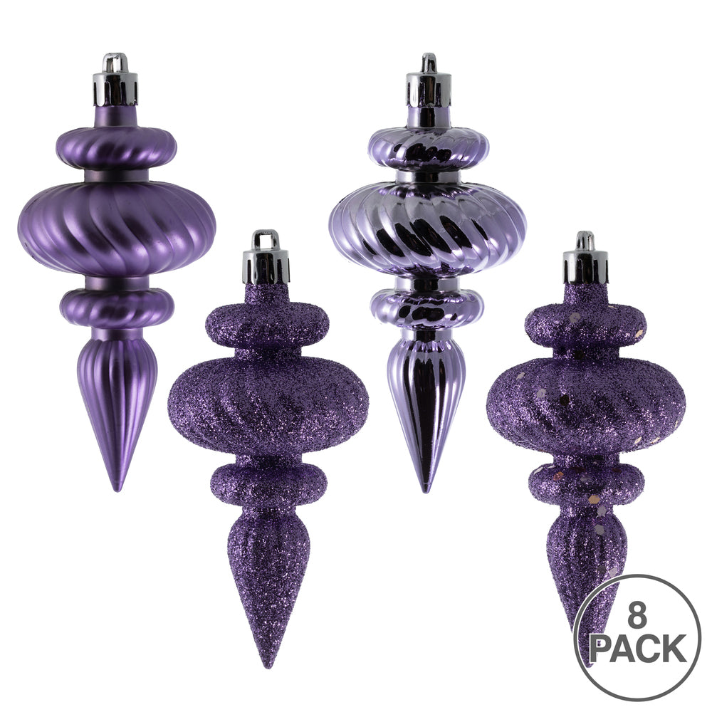 Vickerman 4" Lavender 4-Finish Finial Ornament 8 per Box