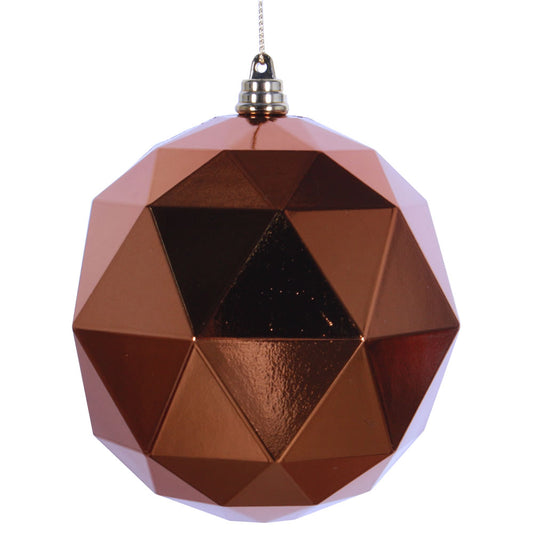 Vickerman 8" Copper Geometric Ball Ornament Featuring a Shiny Finish.