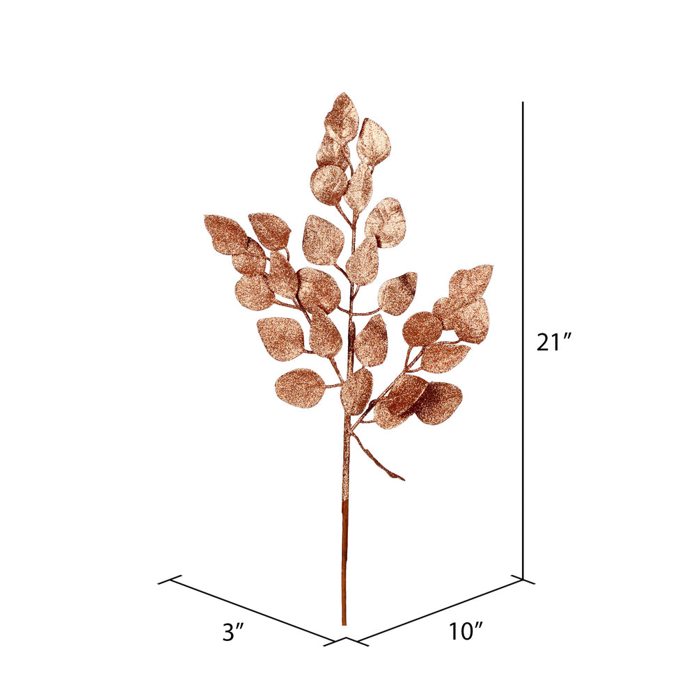 Vickerman 21" Rose Gold Glitter Ash Leaf Artificial Christmas Spray. Includes 12 sprays per pack.