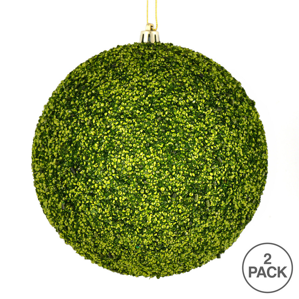 Vickerman 8" Lime Beaded Ball Ornament 2 per Bag