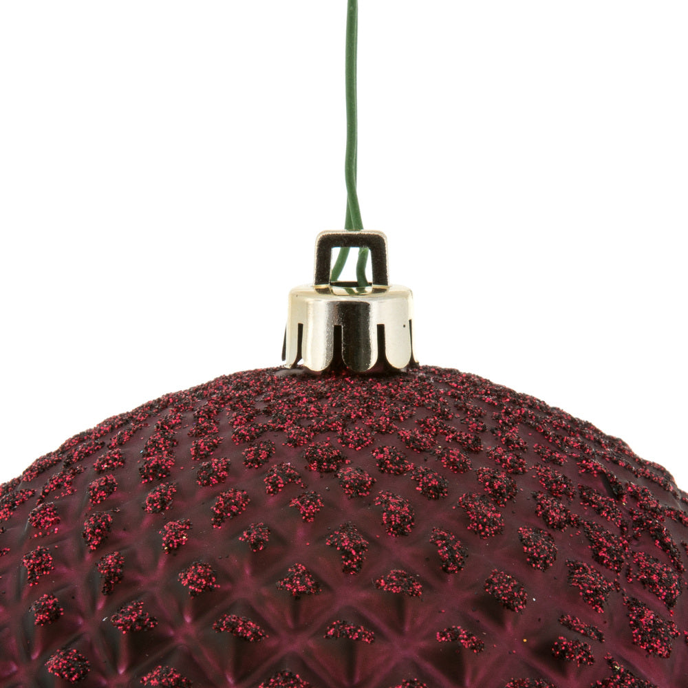 Vickerman 4" Wine Durian Glitter Ball Ornament 6 per Bag