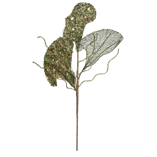 Vickerman 20" Green Fiddle Leaf Glitter Artificial Christmas Spray. Includes 3 sprays per pack.