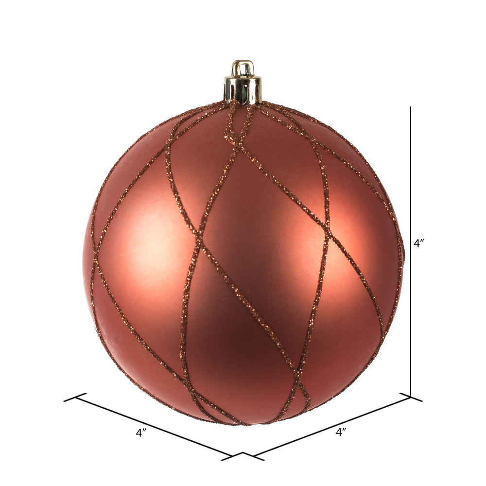 Vickerman 4" Coral Matte and Glitter Swirl Ball Ornament 4 per Box