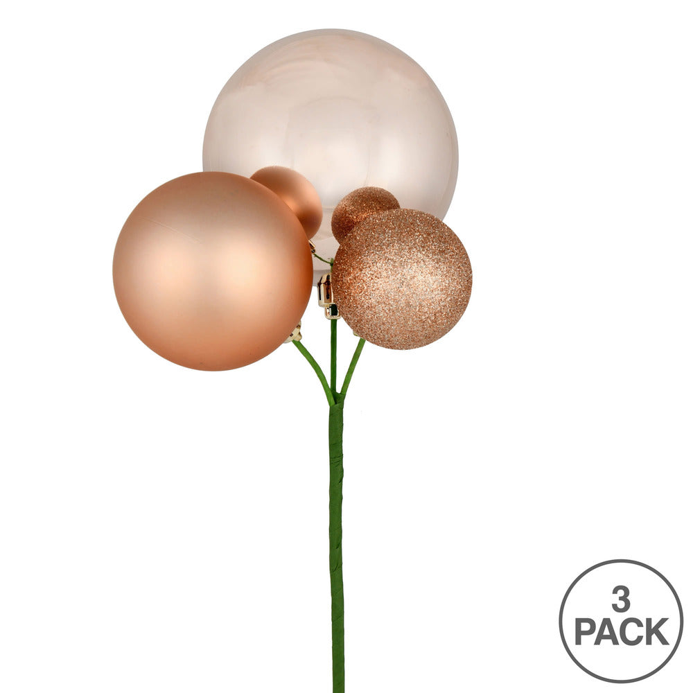 Vickerman 18" Café Latte Ball Ornament Christmas Pick Set of 3