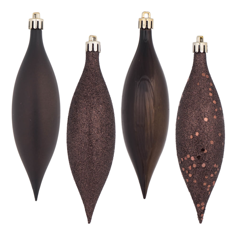 Vickerman 5.5" Chocolate Finial Drop Christmas Ornament Assorted 4 Finish 8 per Pack