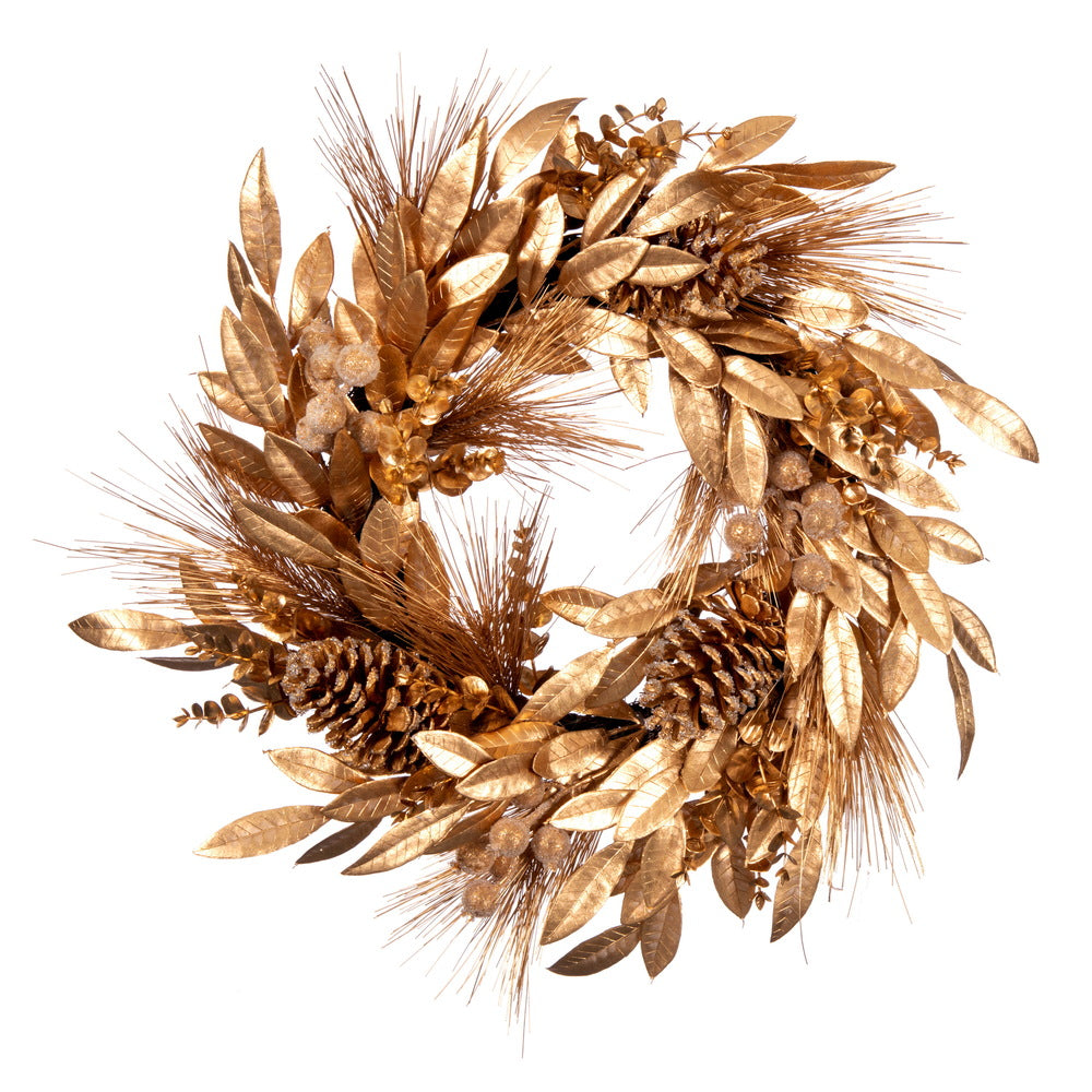 Vickerman 24" Artificial Gold Pinecone Needle Berry Christmas Wreath Unlit