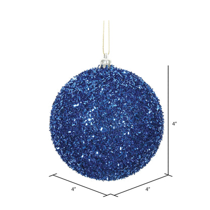 Vickerman 4" Blue Tinsel Ball Ornament 4 per Bag