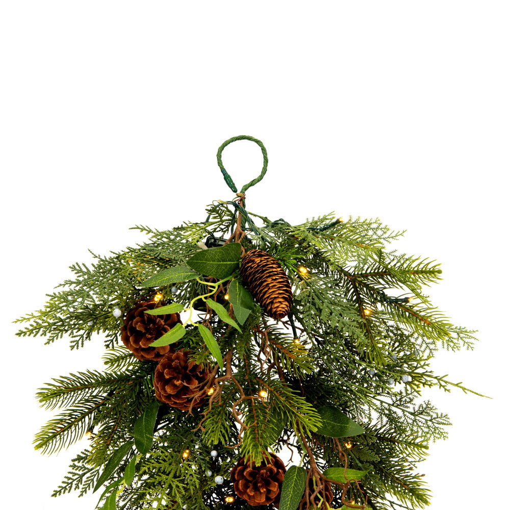 Vickerman 30" Cedar Pine Cone Twig Artificial Christmas Teardrop Battery Operated Warm White Lights