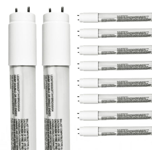 Damar- 23.75-Inch T8 LED Tube Light Bulb Type A+B Hybrid with Safe Shield Sleeve Single/Dual Ended Ballast Bypass 8W 900 Lumens 3000K Soft White G13 Bi-Pin Base Pack of 10- Fluorescent Replacement
