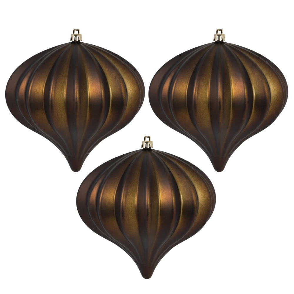 Vickerman 5.7" Chocolate Matte Onion Christmas Ornament UV treated Set of 3