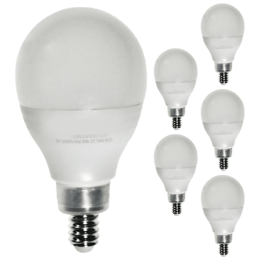 Damar- G15.5 LED Light Bulb Frosted Globe Shape Dimmable 4W 360 Lumens E12 Candelabra Base 3000K Soft White Pack of 6- Small Short Round Lamp for Chandelier Vanity Ceiling Fan Pendant