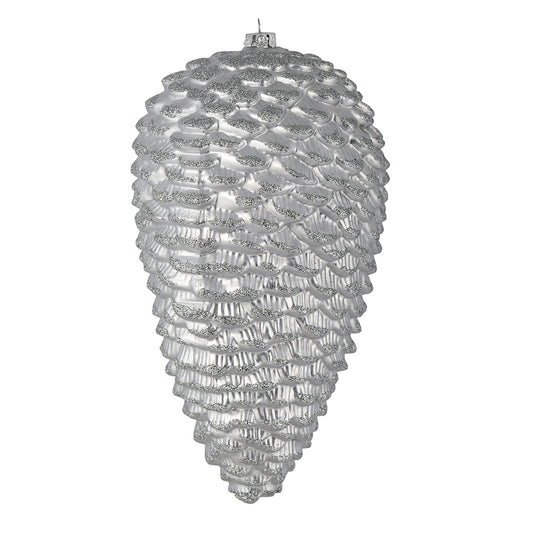 Vickerman 10" Silver Matte Glitter Pinecone Christmas Ornament Pack of 2