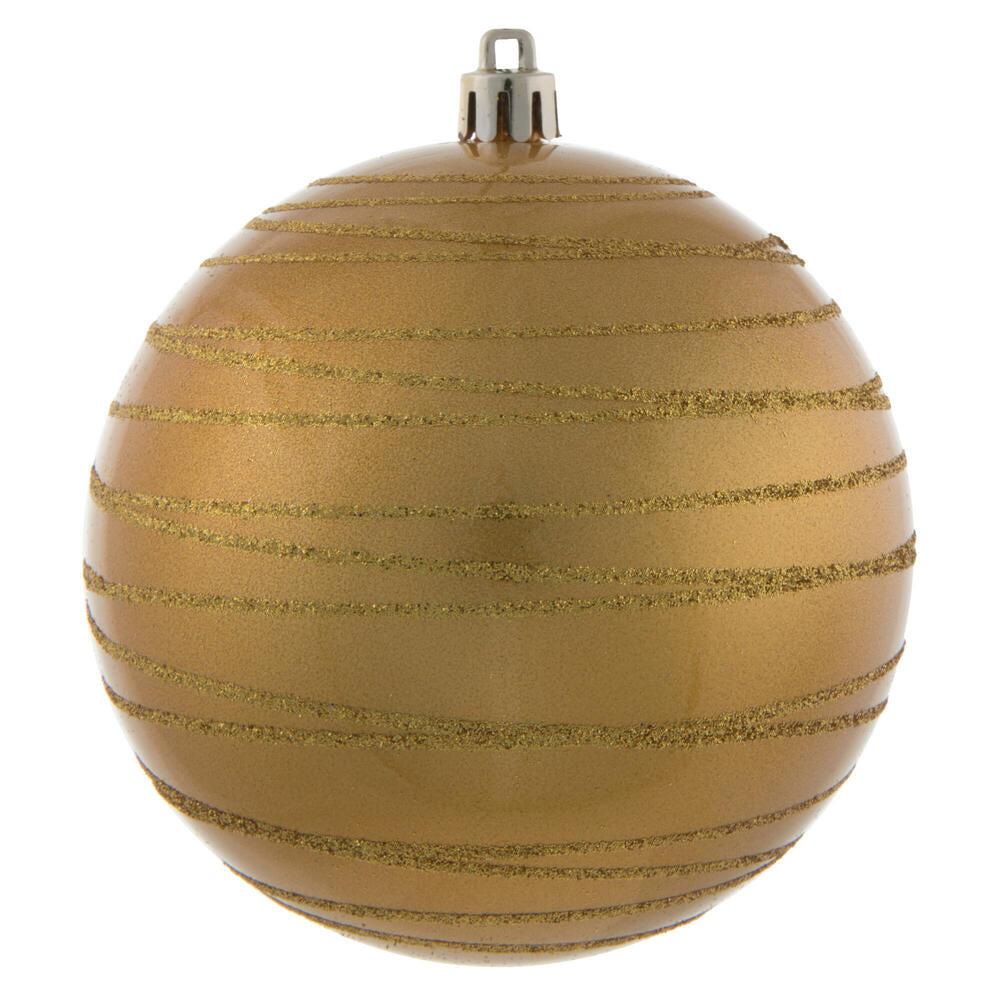 Vickerman 4" Honey Gold Candy Finish Ball Ornament with Glitter Lines 4 per Bag