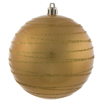 Vickerman 4" Honey Gold Candy Finish Ball Ornament with Glitter Lines 4 per Bag